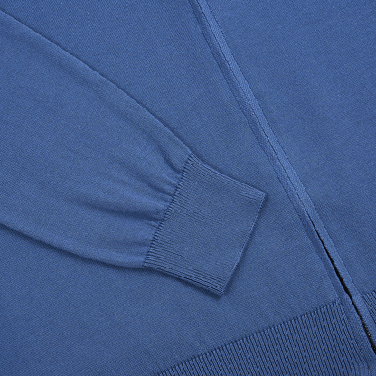 Blue Cotton Zip Cardigan