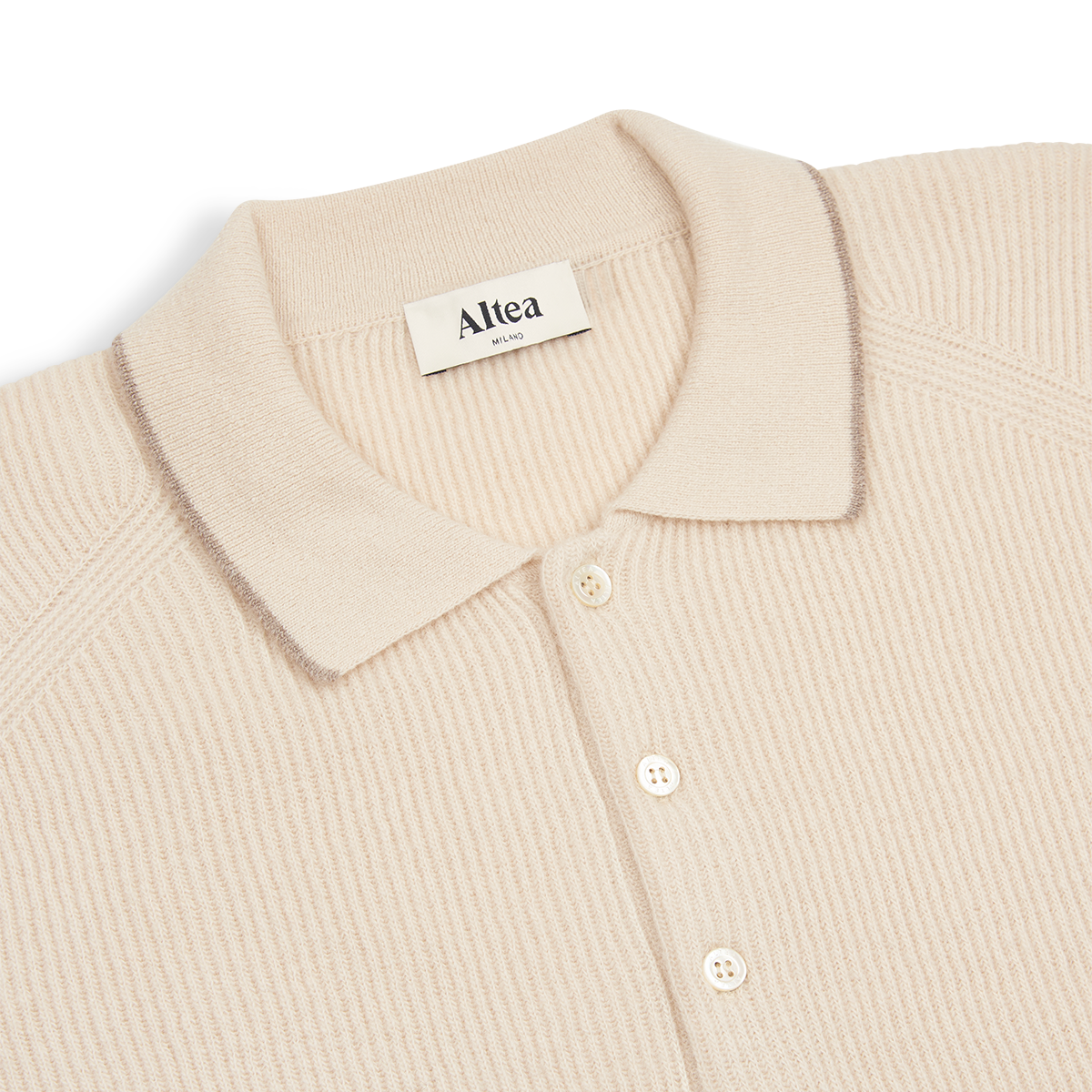Beige Wool Chunky Fisherman Rib Knitted Polo