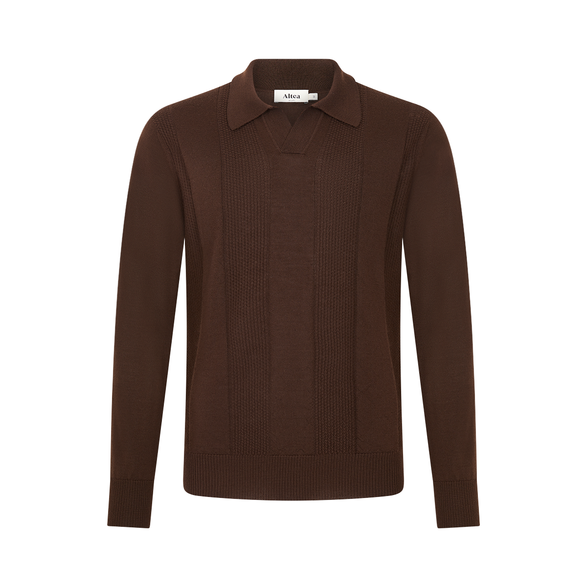 Brown Wool Open Collar Knit Polo