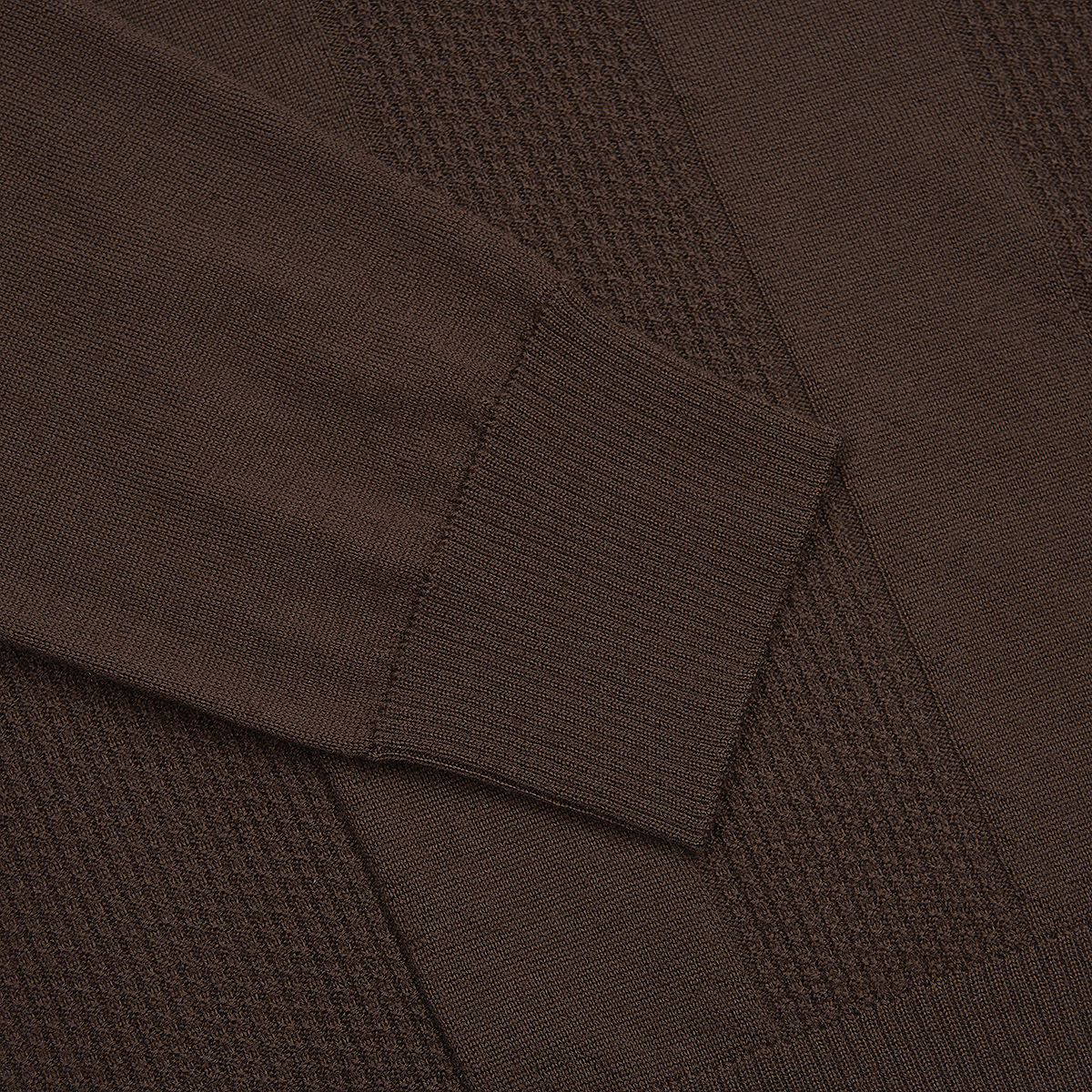 Brown Wool Open Collar Knit Polo