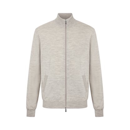 Beige Melange Extra Fine Wool Windstop Knitted Jacket