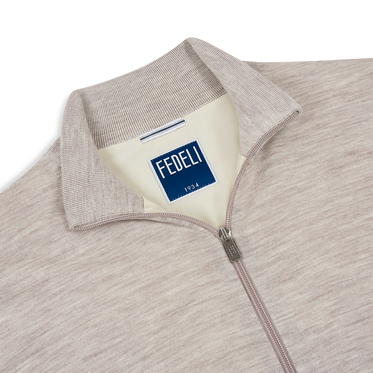 Beige Melange Extra Fine Wool Windstop Knitted Jacket