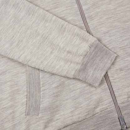 Beige Melange Extra Fine Wool Windstop Knitted Jacket