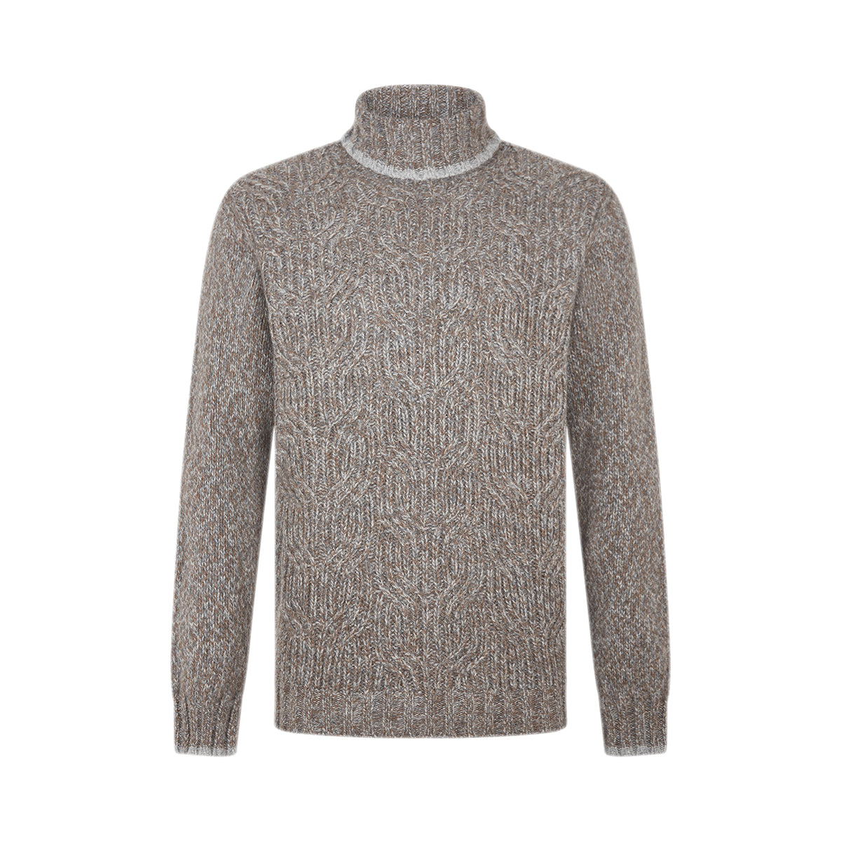 Grey/Brown Melange Alpaca Wool Blend Roll Neck Sweater