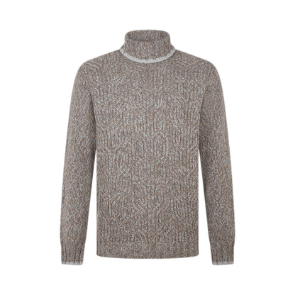 Grey/Brown Melange Alpaca Wool Blend Roll Neck Sweater