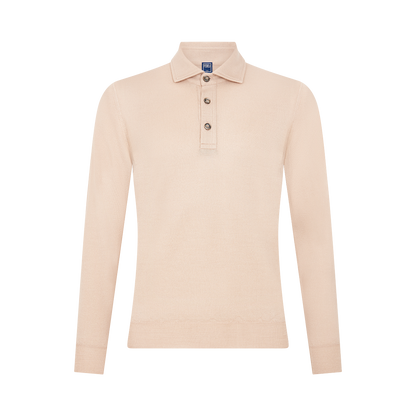 Beige Merino Wool Ugo Long Sleeve Polo