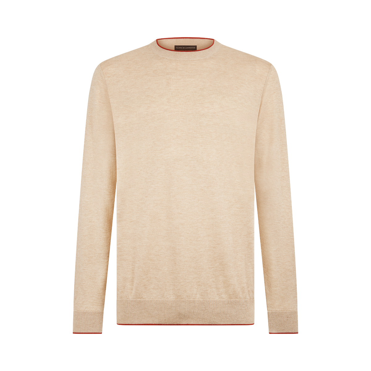 Beige/Terracotta Cotton Cashmere Crew Neck Sweater