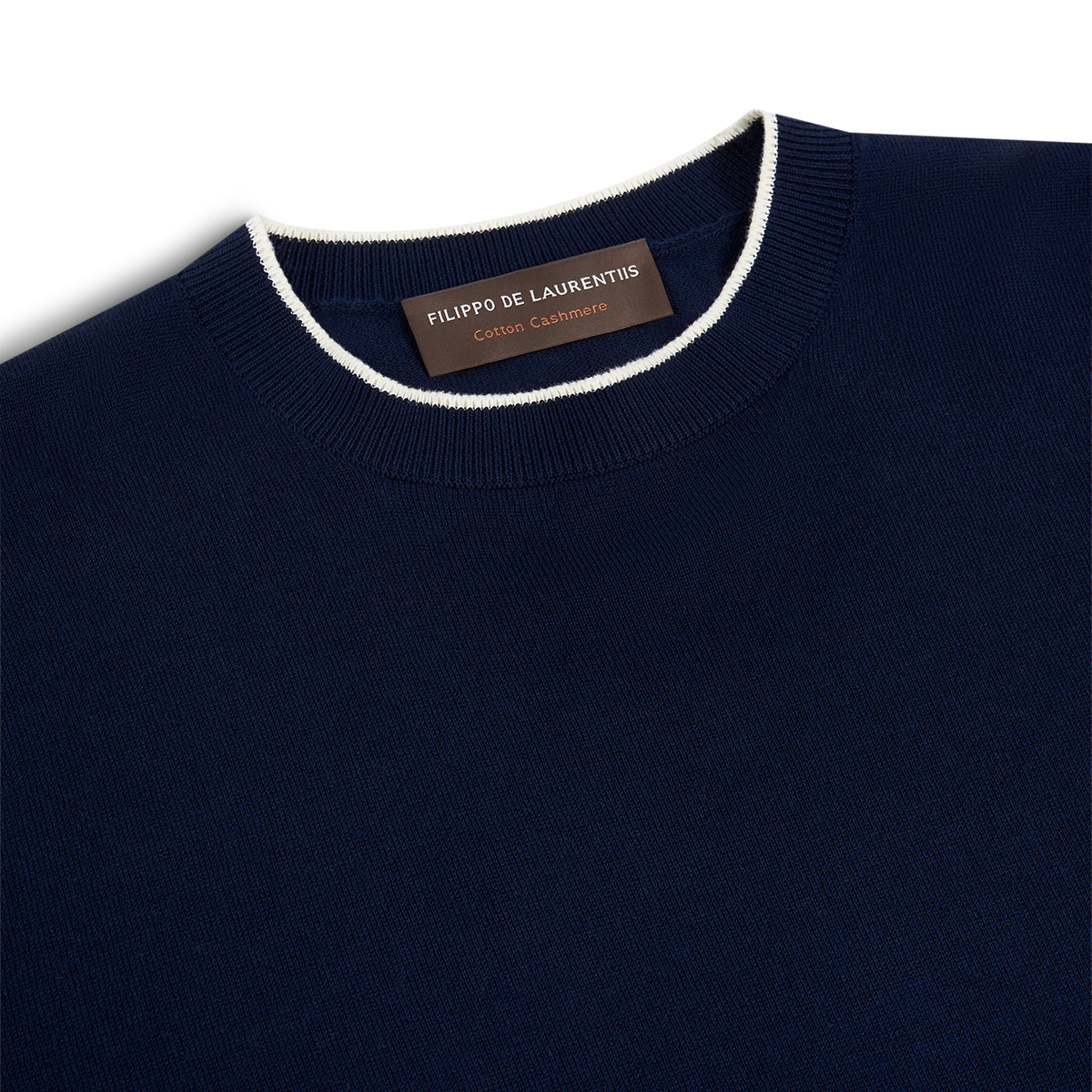 Navy/White Cotton Cashmere Crew Neck Sweater