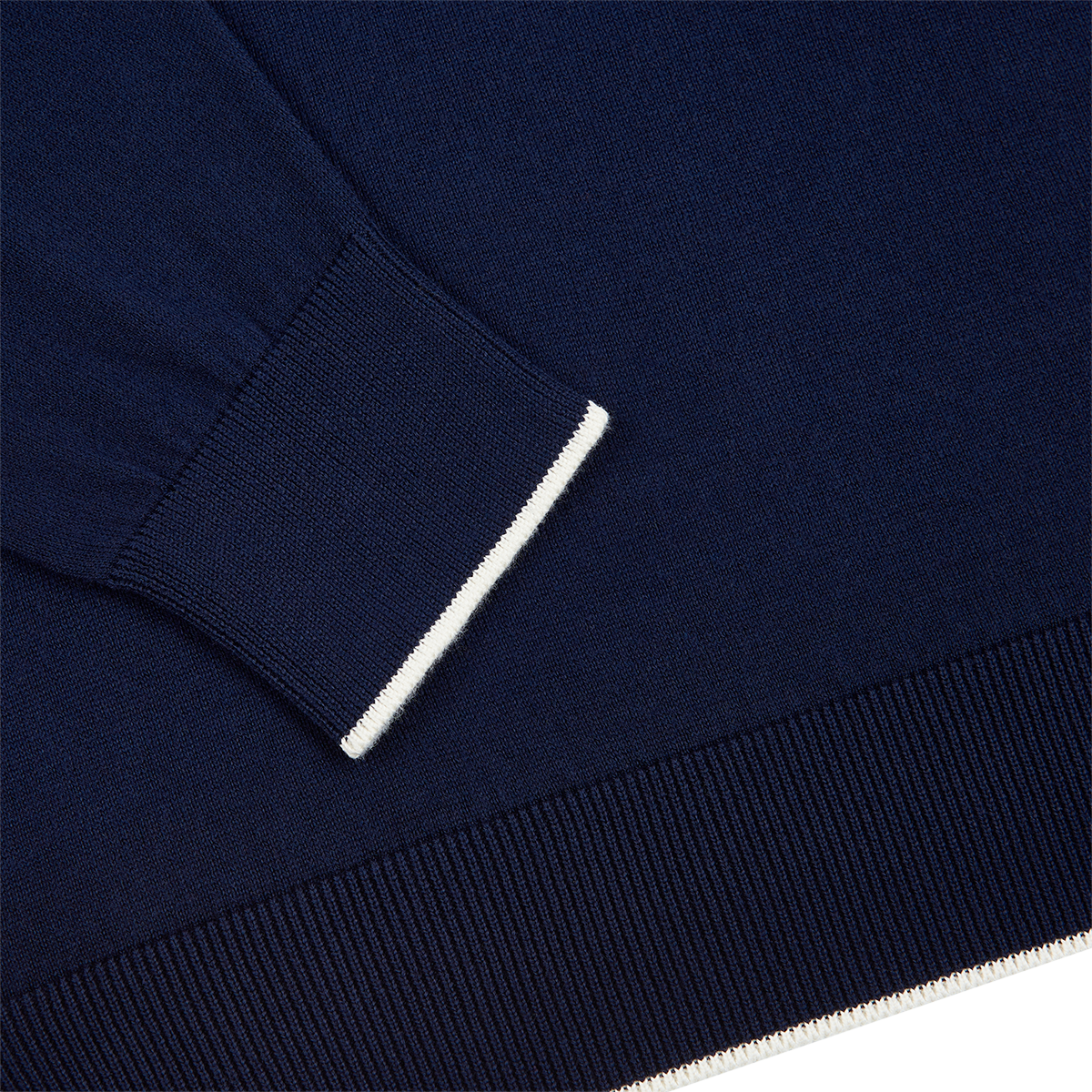 Navy/White Cotton Cashmere Crew Neck Sweater