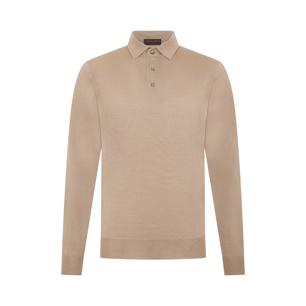 Taupe One Piece Collar Polo Shirt in 16 Gauge Wool