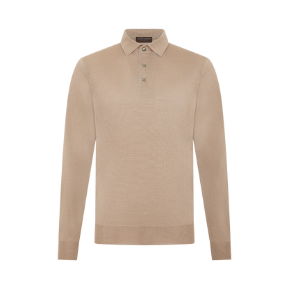 Taupe One Piece Collar Polo Shirt in 16 Gauge Wool