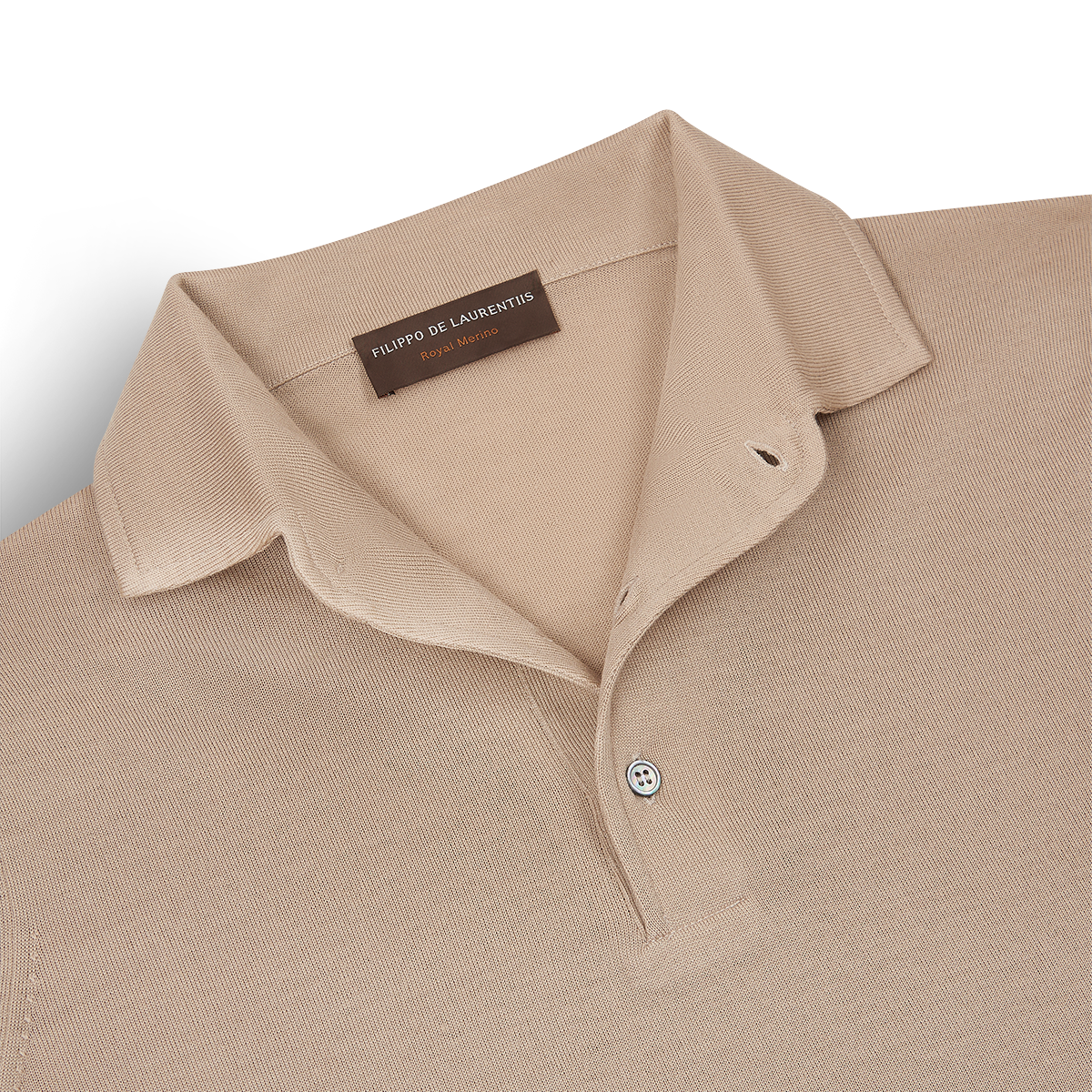 Taupe One Piece Collar Polo Shirt in 16 Gauge Wool