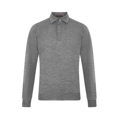 Grey One Piece Collar Polo Shirt in 16 Gauge Wool