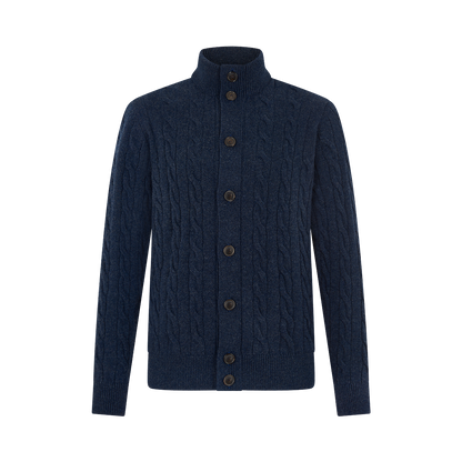 Blue Wool Cashmere Cable-Knit Button Cardigan