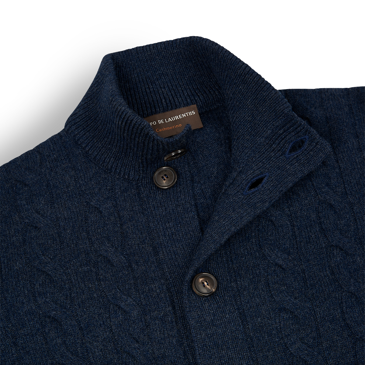 Blue Wool Cashmere Cable-Knit Button Cardigan