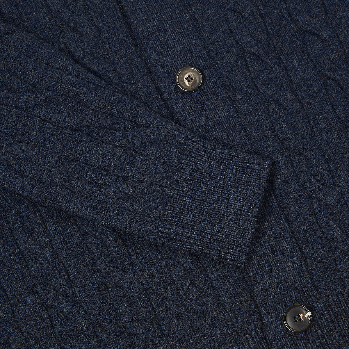 Blue Wool Cashmere Cable-Knit Button Cardigan