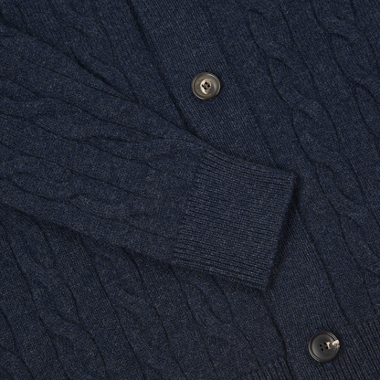 Blue Wool Cashmere Cable-Knit Button Cardigan