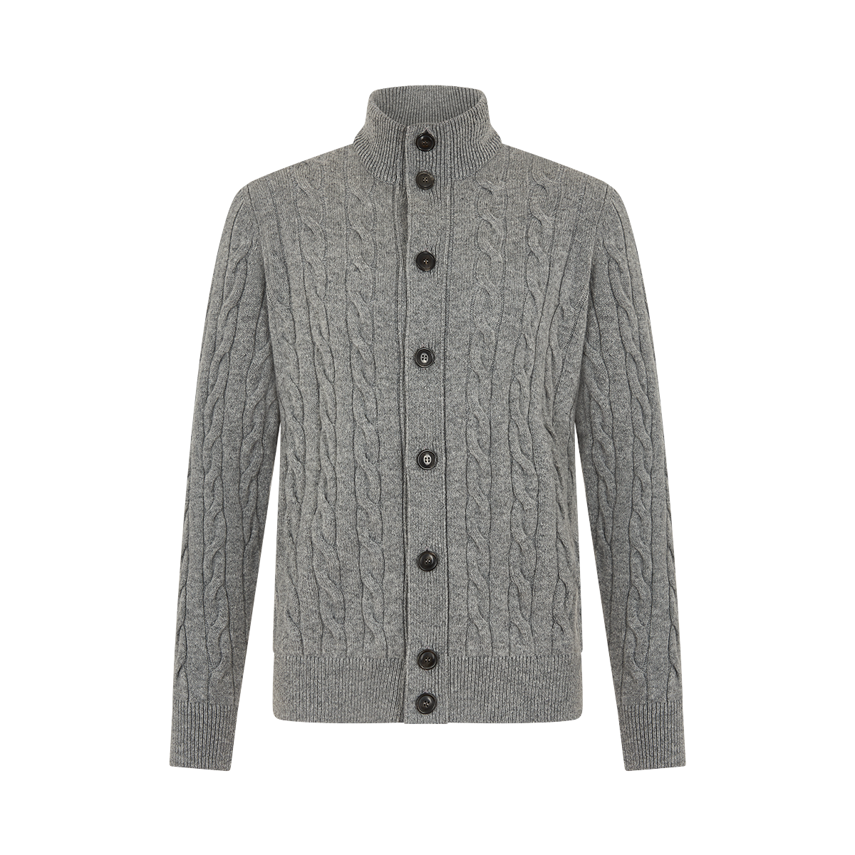 Grey Wool Cashmere Cable-Knit Button Cardigan