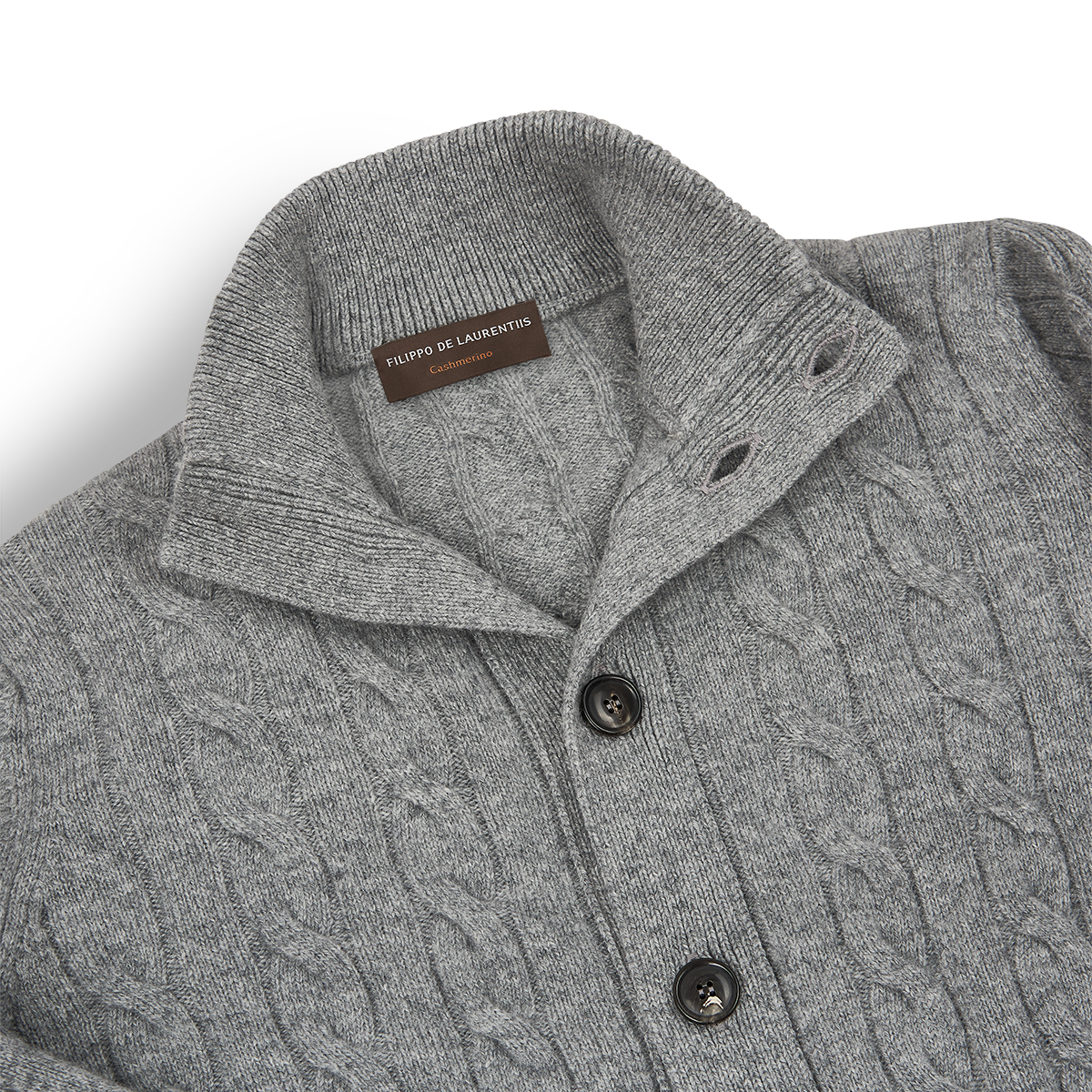 Grey Wool Cashmere Cable-Knit Button Cardigan