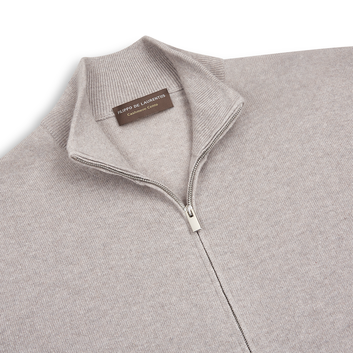 Beige Cashmere Full Zip Cardigan
