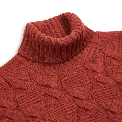 Brick Red Cashmere Cable Knit Rollneck