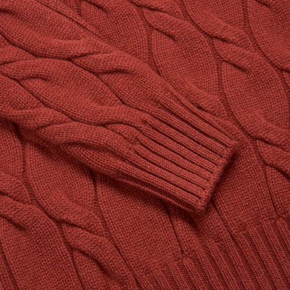 Brick Red Cashmere Cable Knit Rollneck