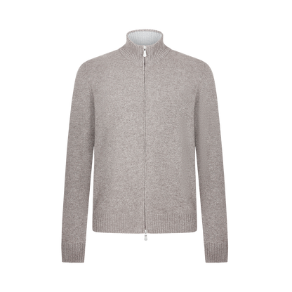 Taupe Brown Cashmere Full Zip Cardigan