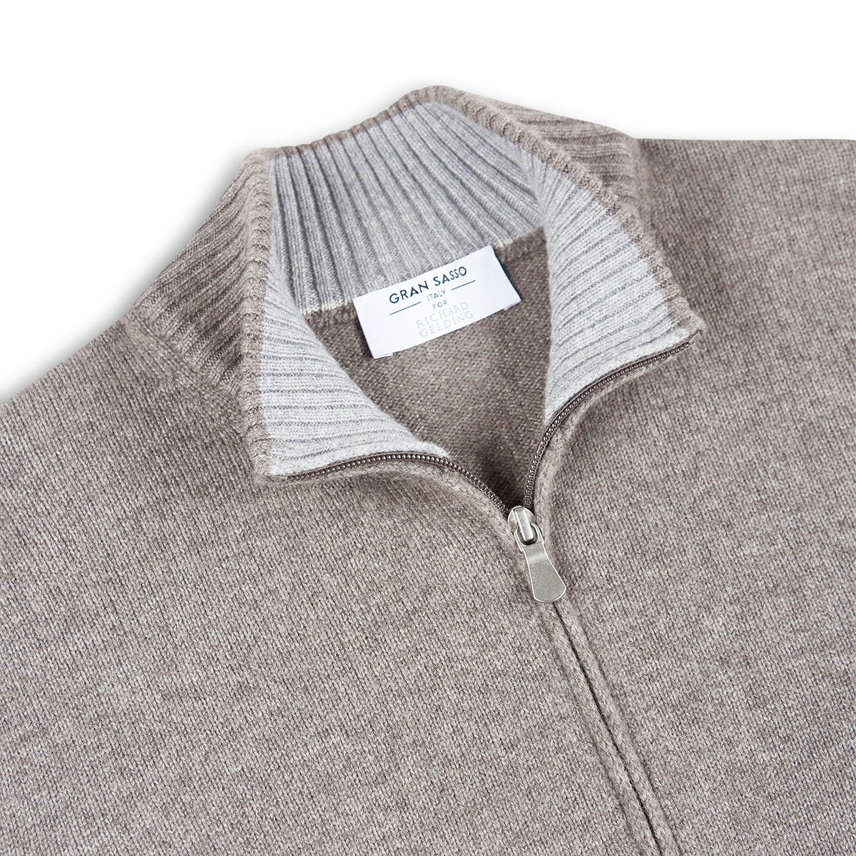 Taupe Brown Cashmere Full Zip Cardigan