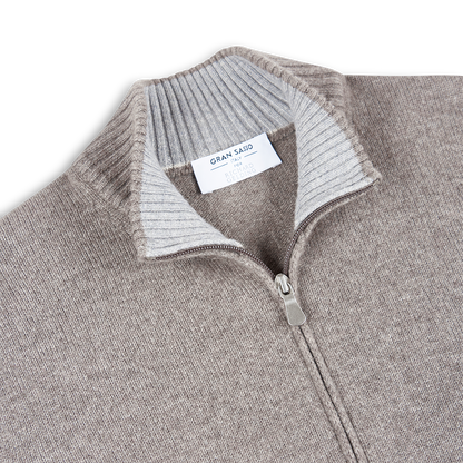 Taupe Brown Cashmere Full Zip Cardigan