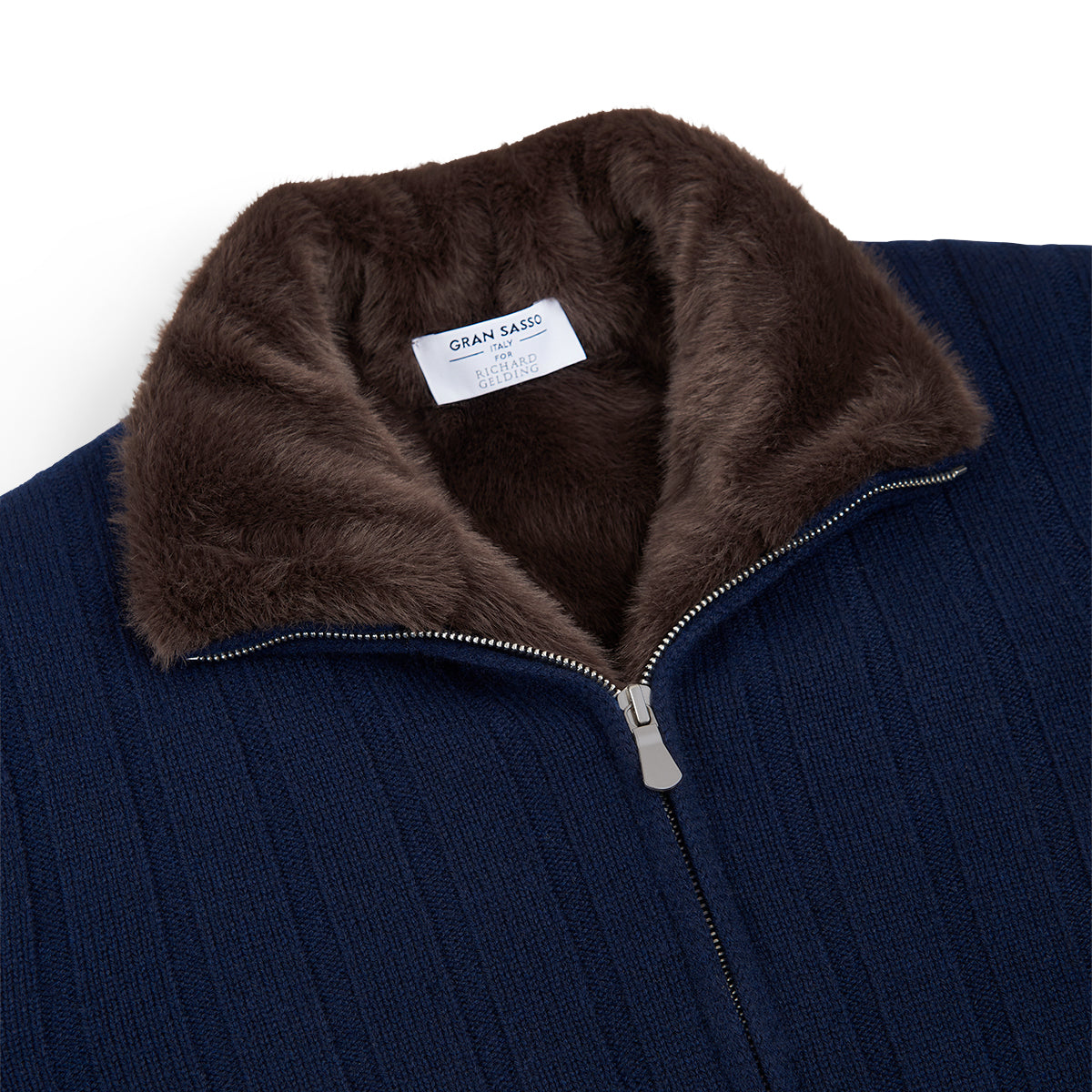 Navy Faux Fur Lined Knitted Jacket