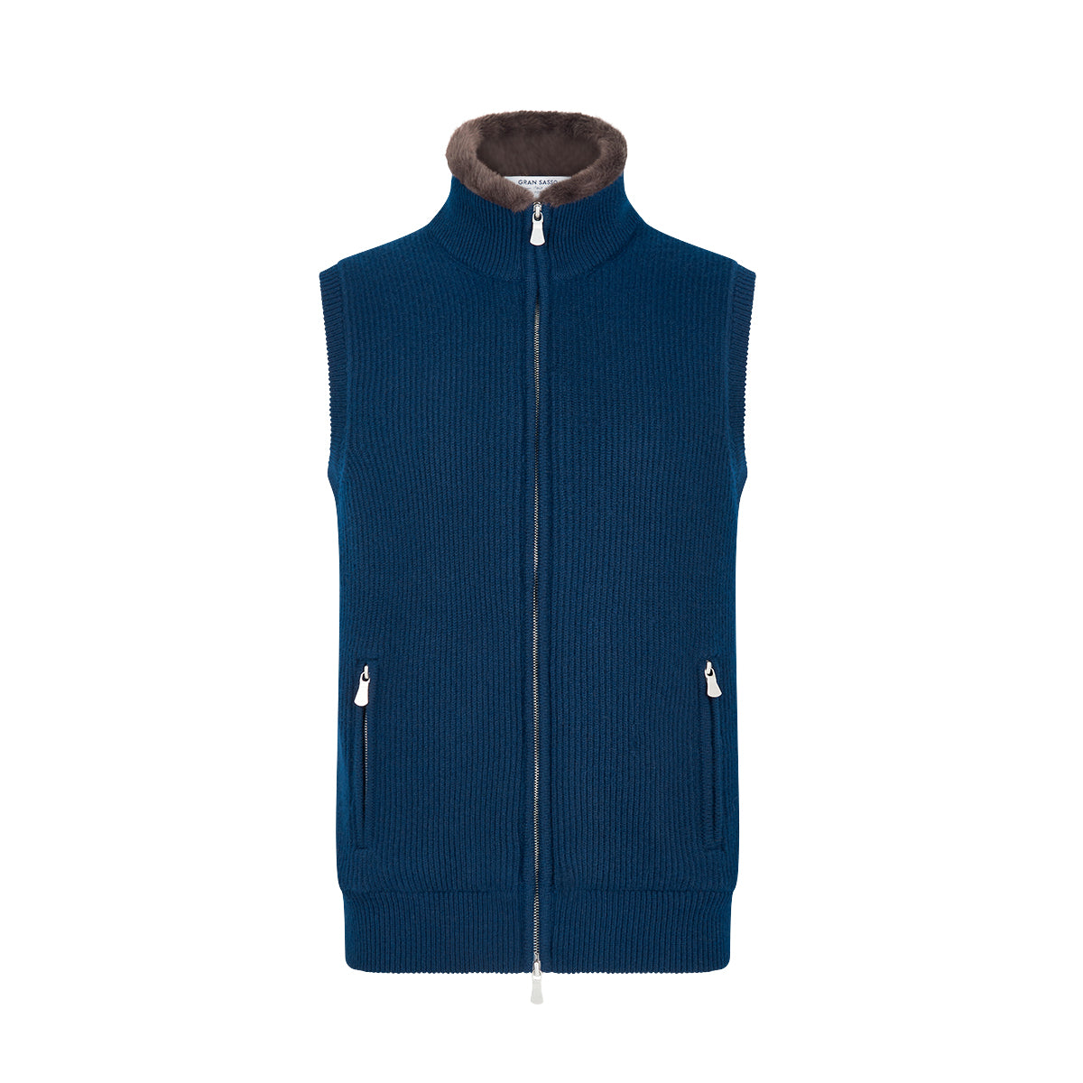 Navy Cashmere Knitted Gilet with Faux Fur Lining