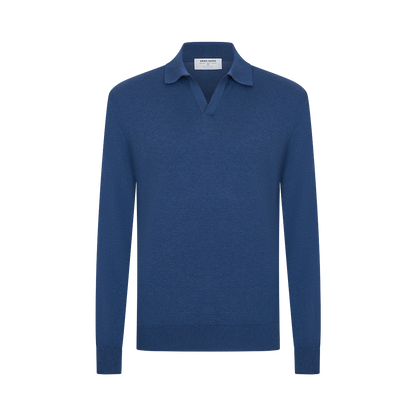 Blue Suvin Cotton LS Polo