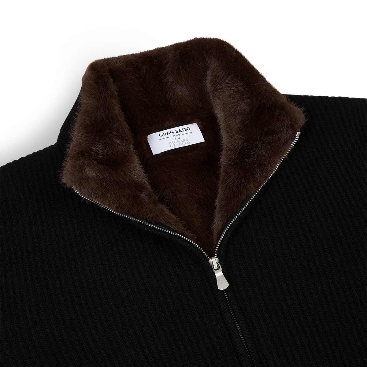 Black Cashmere Cardigan with Faux Fur Lining
