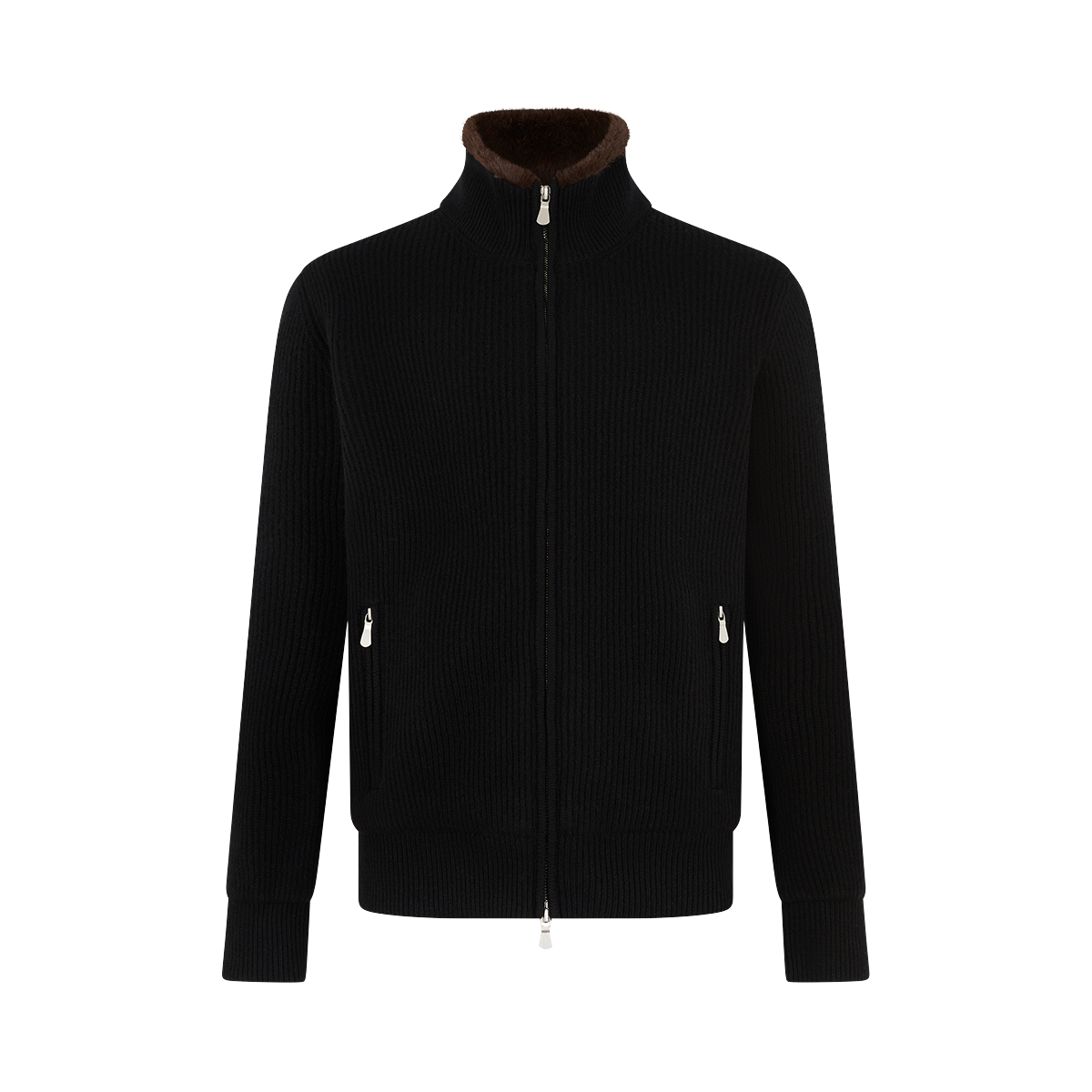 Black Cashmere Cardigan with Faux Fur Lining