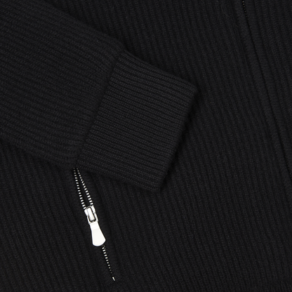 Black Cashmere Cardigan with Faux Fur Lining