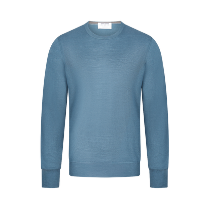 Blue Super Tasmania Wool Crew Neck Sweater