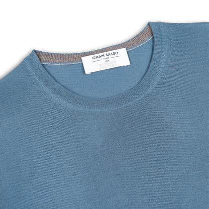 Blue Super Tasmania Wool Crew Neck Sweater