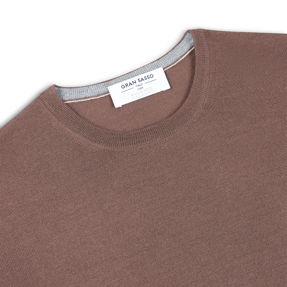 Brown Super Tasmania Wool Crew Neck Sweater