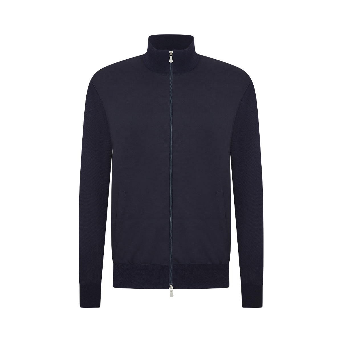 Blue Worsted Front Wool Nylon Cardigan