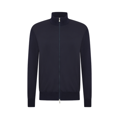 Blue Worsted Front Wool Nylon Cardigan