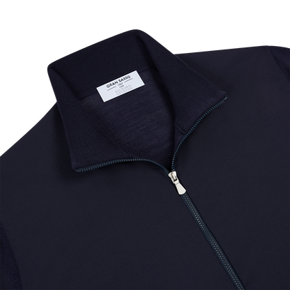 Blue Worsted Front Wool Nylon Cardigan