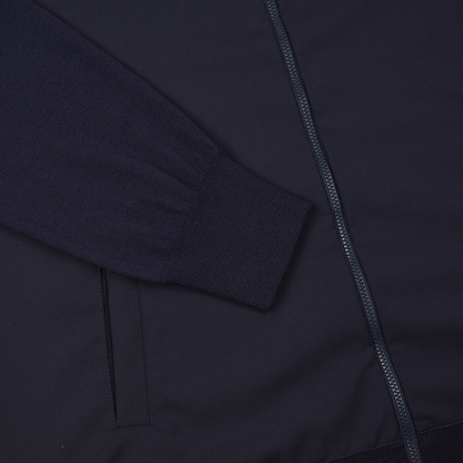 Blue Worsted Front Wool Nylon Cardigan