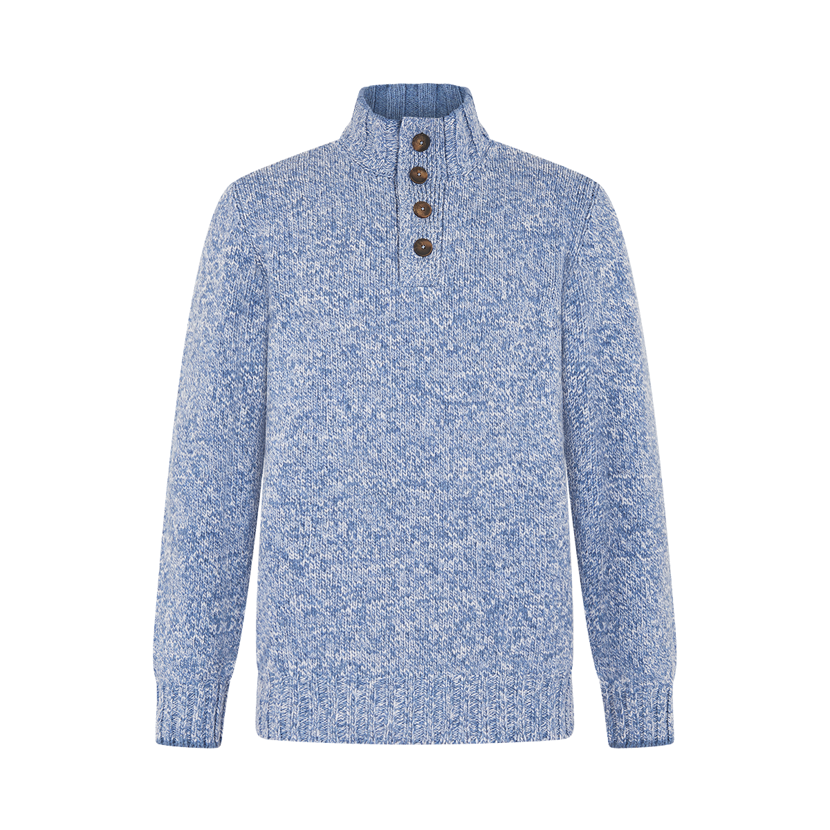 Sky Blue 5-ply Mouline Wool Button Neck Sweater