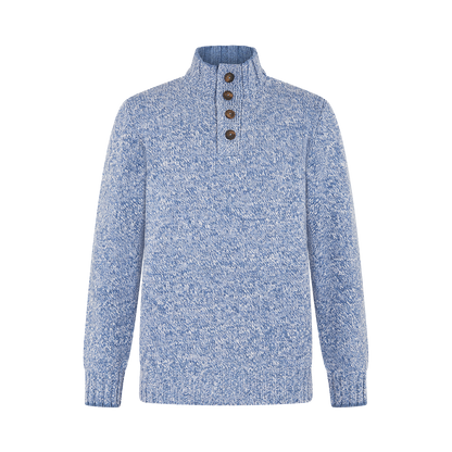 Sky Blue 5-ply Mouline Wool Button Neck Sweater