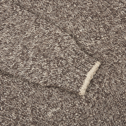 Taupe Beige 5-ply Mouline Wool Button Neck Sweater
