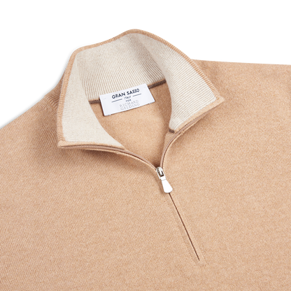 Camel Cashmere 1/4 Zip Sweater