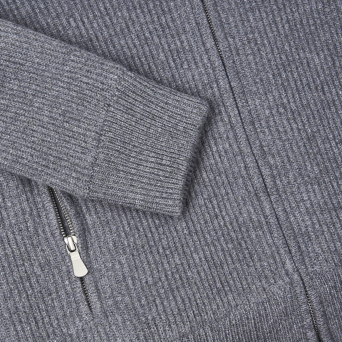 Grey Cashmere Zip Cardigan with Brown Faux Fur Lining