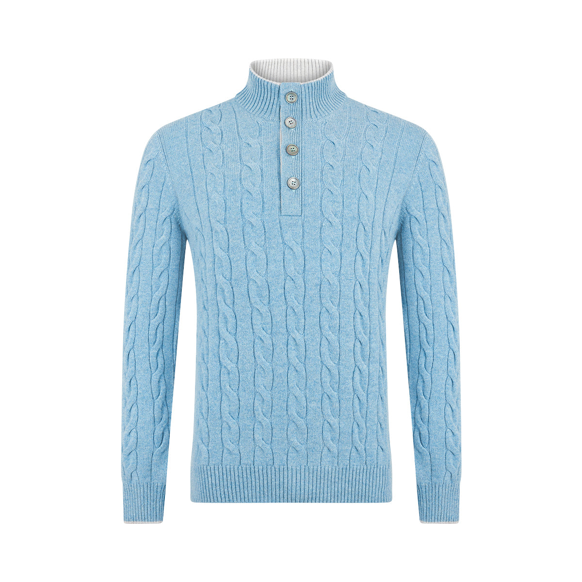 Sky Blue Cashmere Quarter Button Sweater