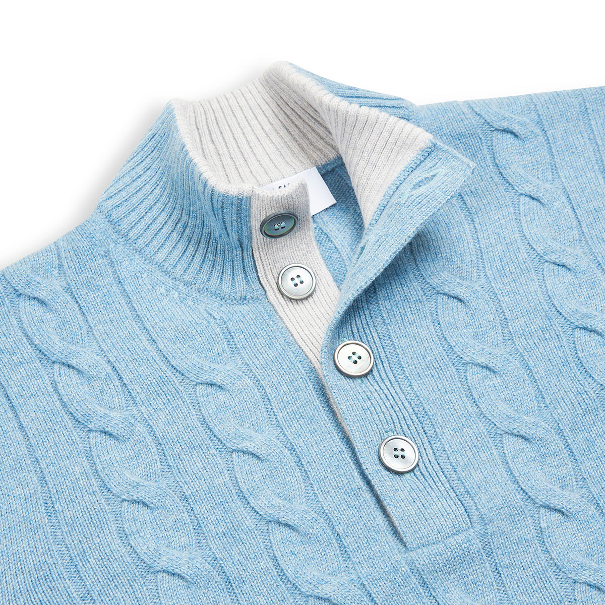 Sky Blue Cashmere Quarter Button Sweater
