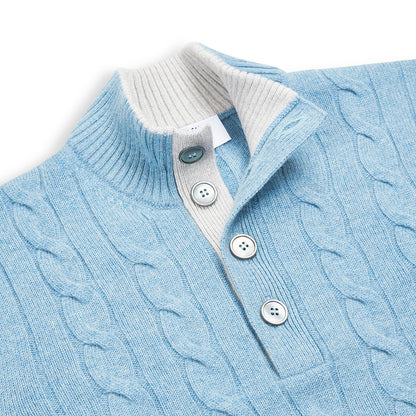 Sky Blue Cashmere Quarter Button Sweater